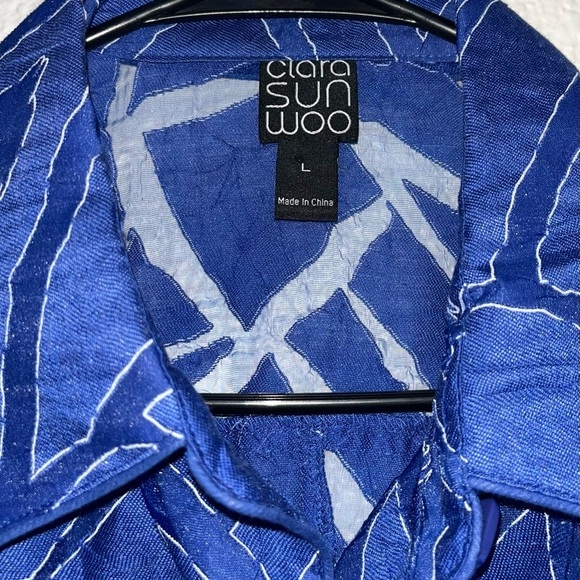 NWT CLARA SUN WOO Women’s L Royal Blue Lightweight Linen Blend Blazer - Picture 2 of 4